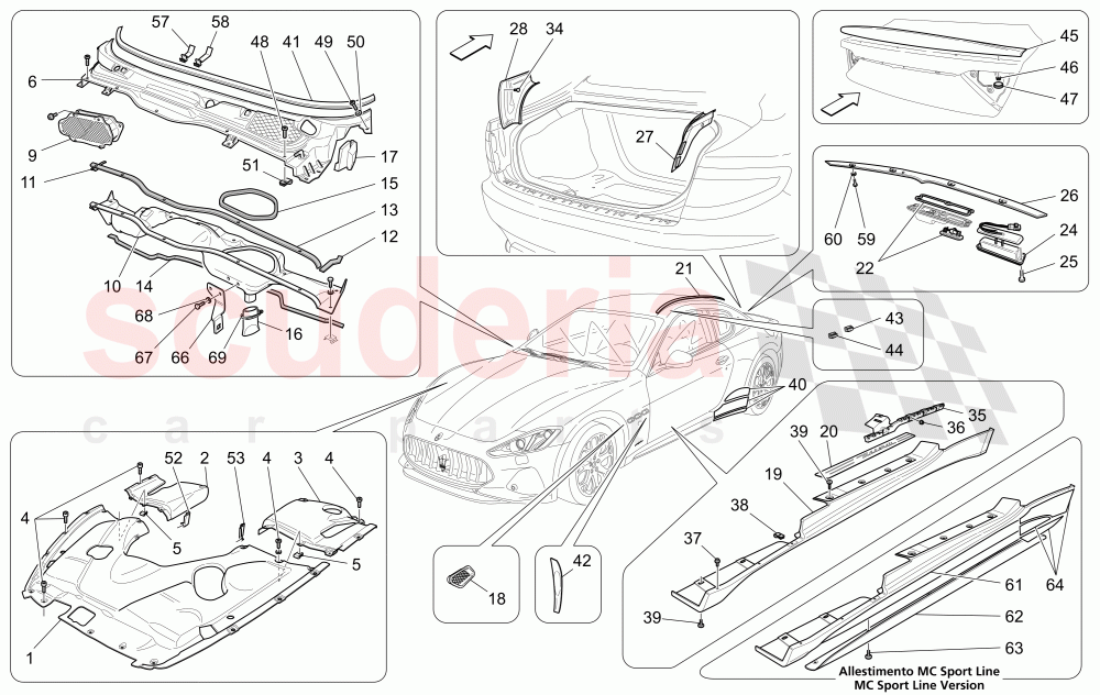 SHIELDS, TRIMS AND COVERING PANELS of Maserati Maserati GranTurismo (2017+) Sport Auto