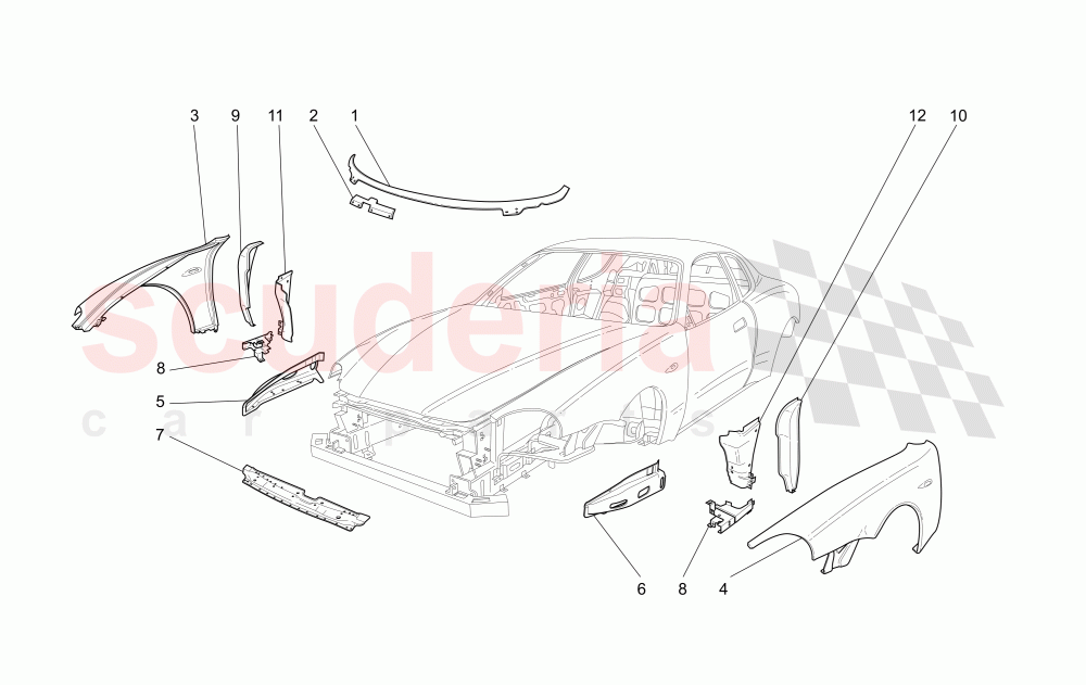 BODYWORK AND FRONT OUTER TRIM PANELS of Maserati Maserati GranSport Coupe (2005-2007)