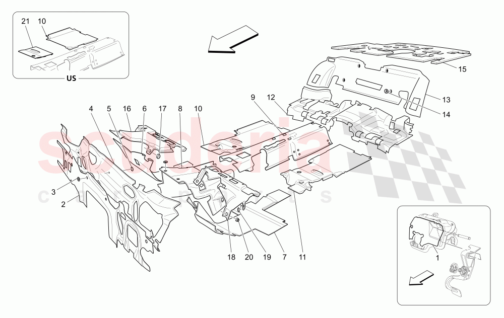 SOUND-PROOFING PANELS INSIDE THE VEHICLE of Maserati Maserati Quattroporte (2003-2007) Auto