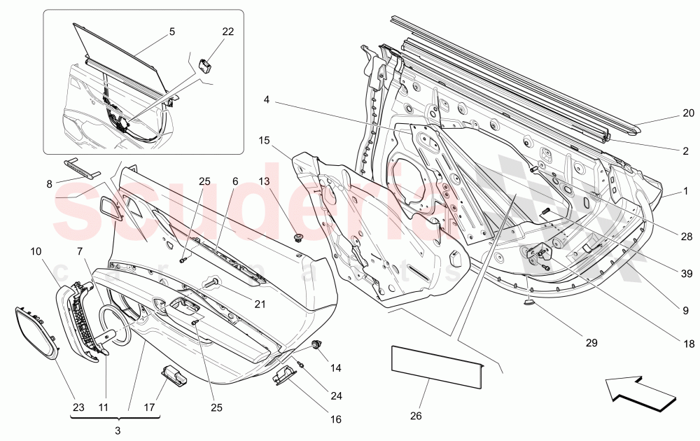 REAR DOORS: TRIM PANELS of Maserati Maserati Quattroporte (2013-2016) S Q4