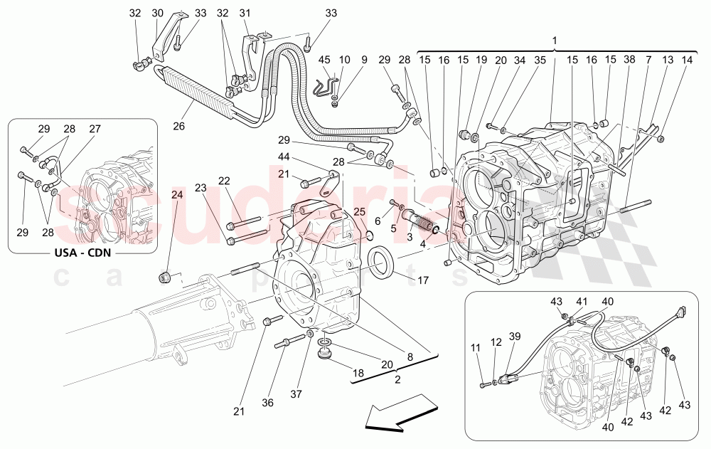 GEARBOX HOUSINGS (Includes gearbox oil radiator Available with: "GranSport MC Victory" Version) of Maserati Maserati GranSport Coupe (2005-2007)