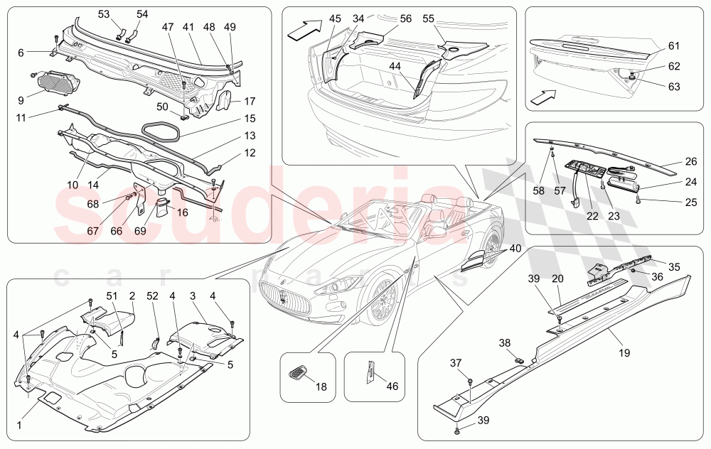 SHIELDS, TRIMS AND COVERING PANELS of Maserati Maserati GranCabrio (2013+)