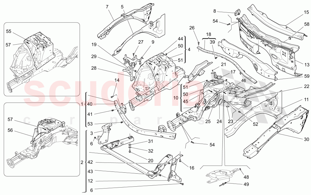 FRONT STRUCTURAL FRAMES AND SHEET PANELS of Maserati Maserati Ghibli (2017+)