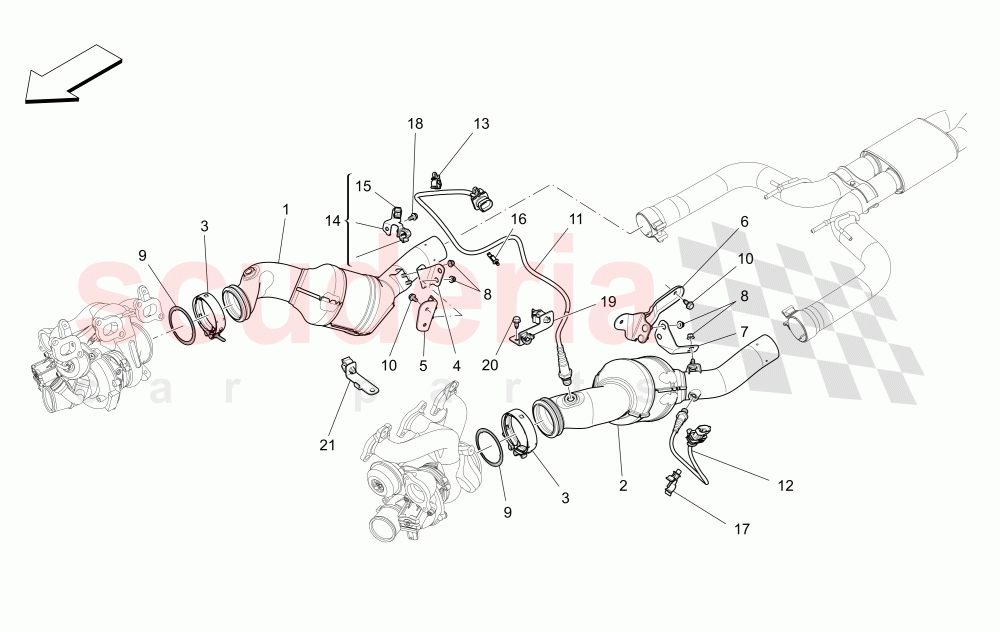 PRE-CATALYTIC CONVERTERS AND CATALYTIC CONVERTERS (Not available with: EURO 6C) of Maserati Maserati Quattroporte (2013-2016) V6 330bhp