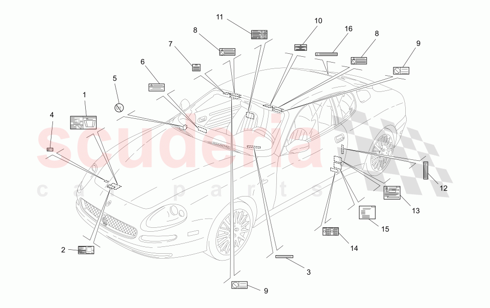 STICKERS AND LABELS of Maserati Maserati 4200 Coupe (2002-2004) CC