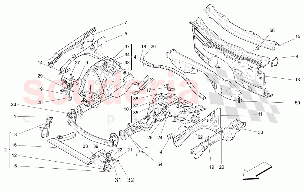 FRONT STRUCTURAL FRAMES AND SHEET PANELS of Maserati Maserati Levante (2017+)