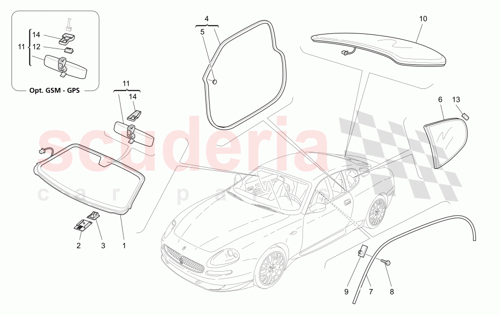 WINDOWS AND WINDOW STRIPS (Available with: "GranSport MC Victory" Version) of Maserati Maserati GranSport Coupe (2005-2007)