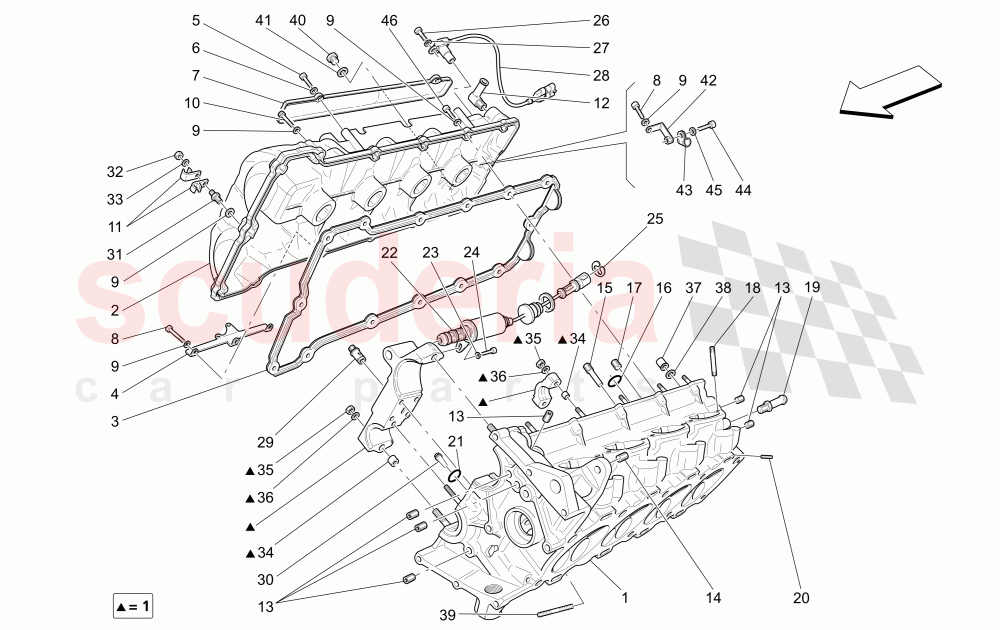 RH CYLINDER HEAD of Maserati Maserati 4200 Coupe (2002-2004) GT