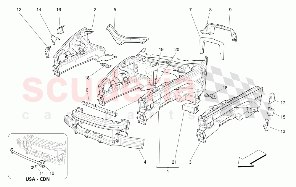 FRONT STRUCTURAL FRAMES AND SHEET PANELS of Maserati Maserati Quattroporte (2003-2007) Auto