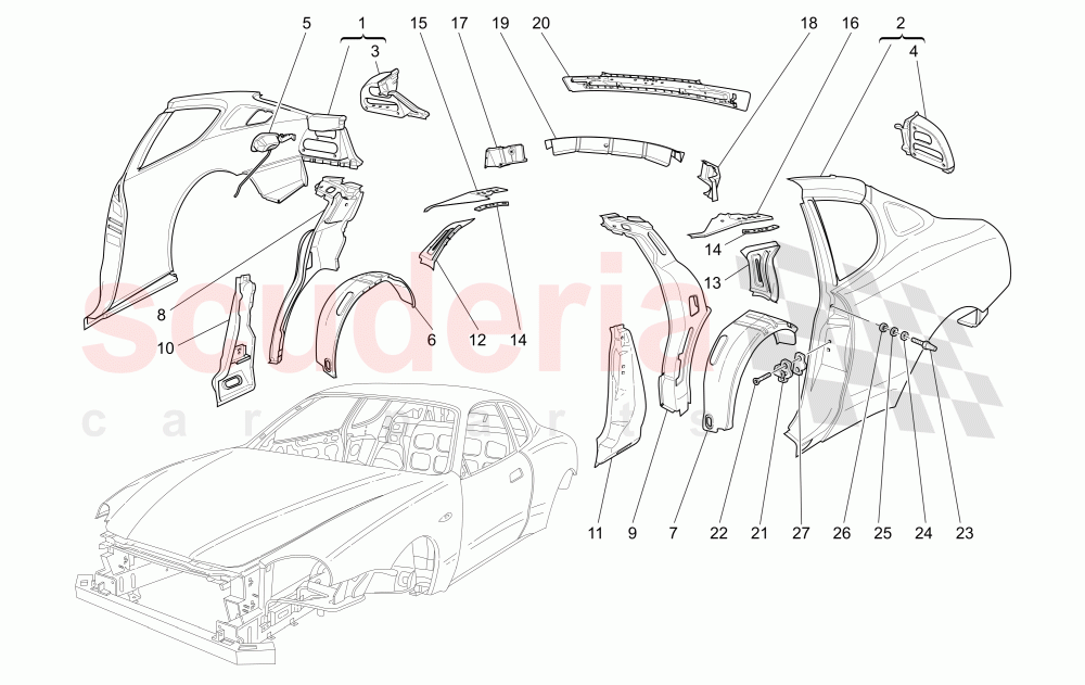 BODYWORK AND REAR OUTER TRIM PANELS of Maserati Maserati GranSport Coupe (2005-2007)