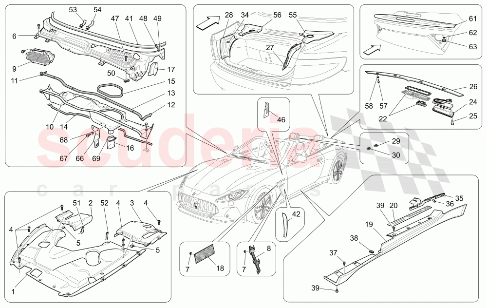 SHIELDS, TRIMS AND COVERING PANELS of Maserati Maserati GranCabrio (2016+) MC