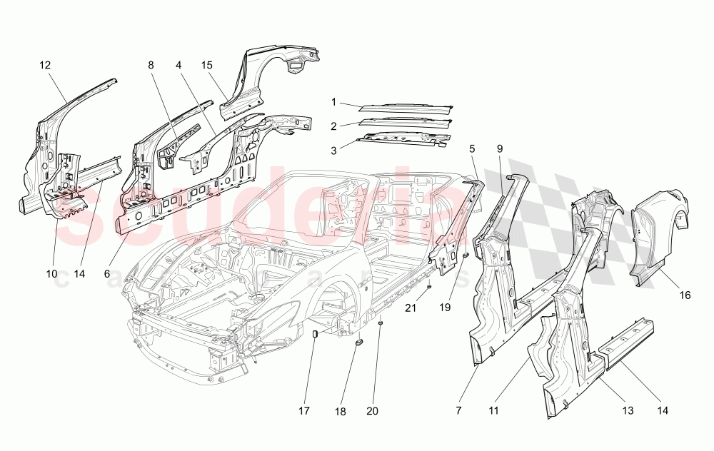 BODYWORK AND CENTRAL OUTER TRIM PANELS of Maserati Maserati GranCabrio (2010-2012)