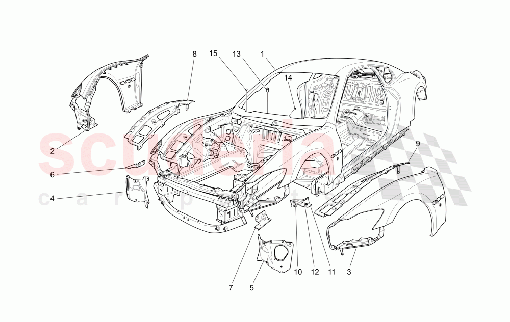 BODYWORK AND FRONT OUTER TRIM PANELS of Maserati Maserati GranTurismo (2009-2012) S Auto