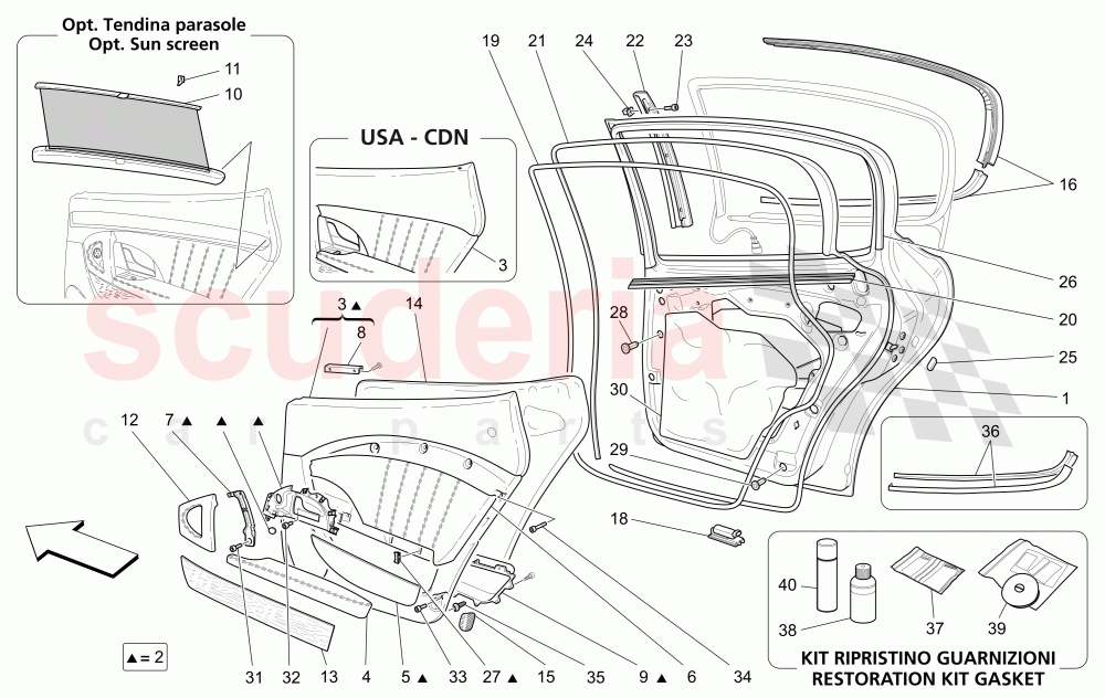 REAR DOORS: TRIM PANELS of Maserati Maserati Quattroporte (2008-2012) 4.2