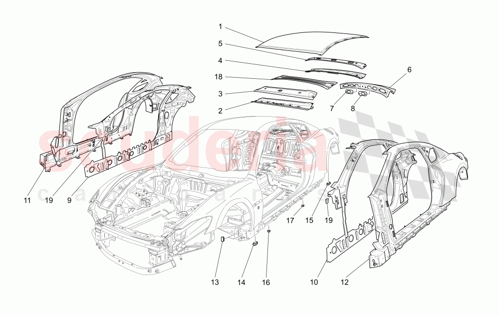 BODYWORK AND CENTRAL OUTER TRIM PANELS of Maserati Maserati GranTurismo (2014+) Auto