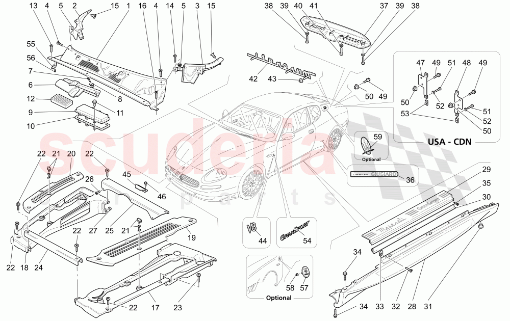 SHIELDS, TRIMS AND COVERING PANELS of Maserati Maserati GranSport Coupe (2005-2007)