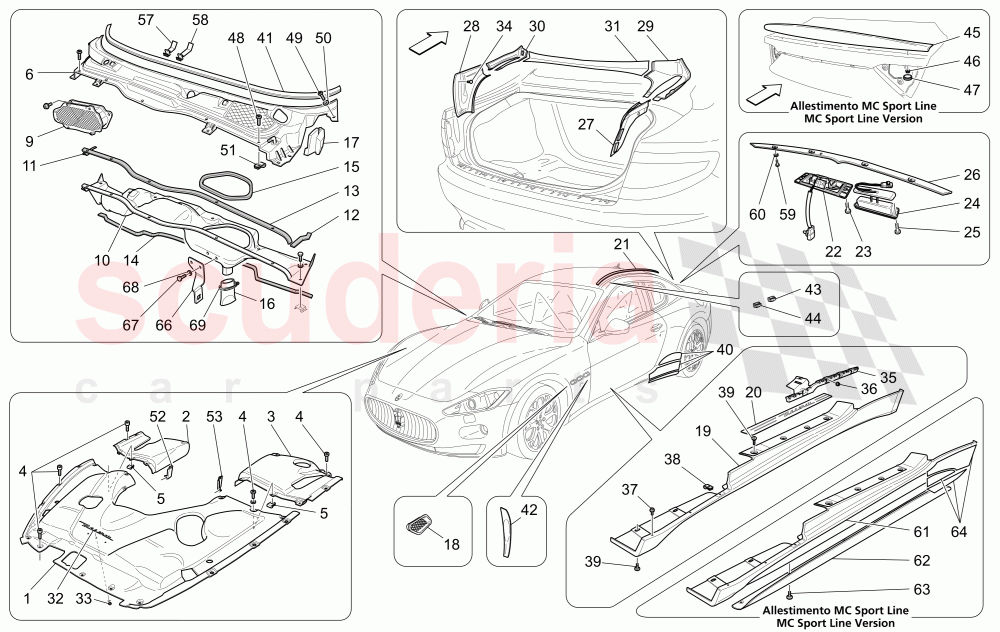 SHIELDS, TRIMS AND COVERING PANELS (Not available with: Special Edition) of Maserati Maserati GranTurismo (2008-2010) S