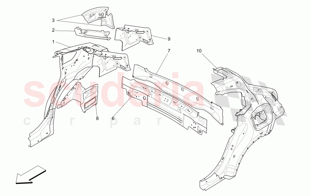 BODYWORK AND REAR OUTER TRIM PANELS of Maserati Maserati Levante (2017+) Diesel