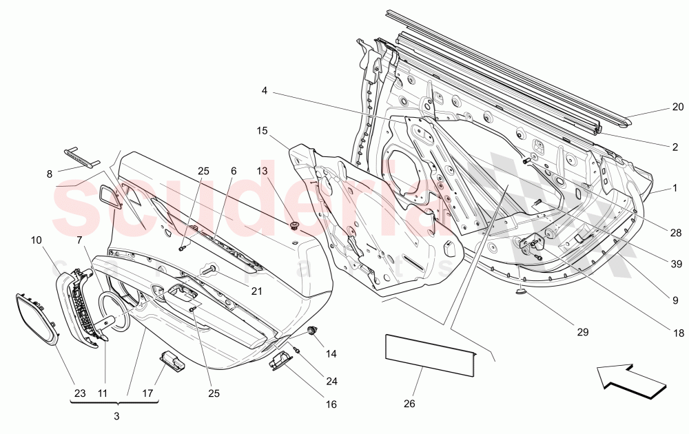 REAR DOORS: TRIM PANELS (Not available with: EXTERIOR BLACK KIT FULL (FRONT GRILLE FRAME, DOOR HANDLE, DOOR MIRRORS COVER)) of Maserati Maserati Ghibli (2014-2016)