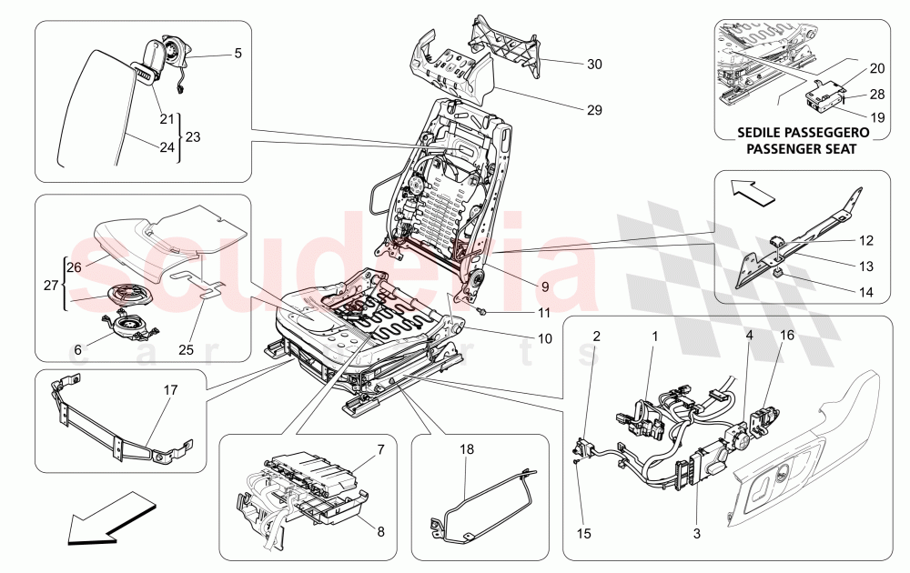 FRONT SEATS: MECHANICS AND ELECTRONICS (Available with: SPORT 8-WAY POWER FRONT SEATS, 12 WAYS WITH MEMORIES FOR LEVANTE MY18/19) of Maserati Maserati Ghibli (2017+) S