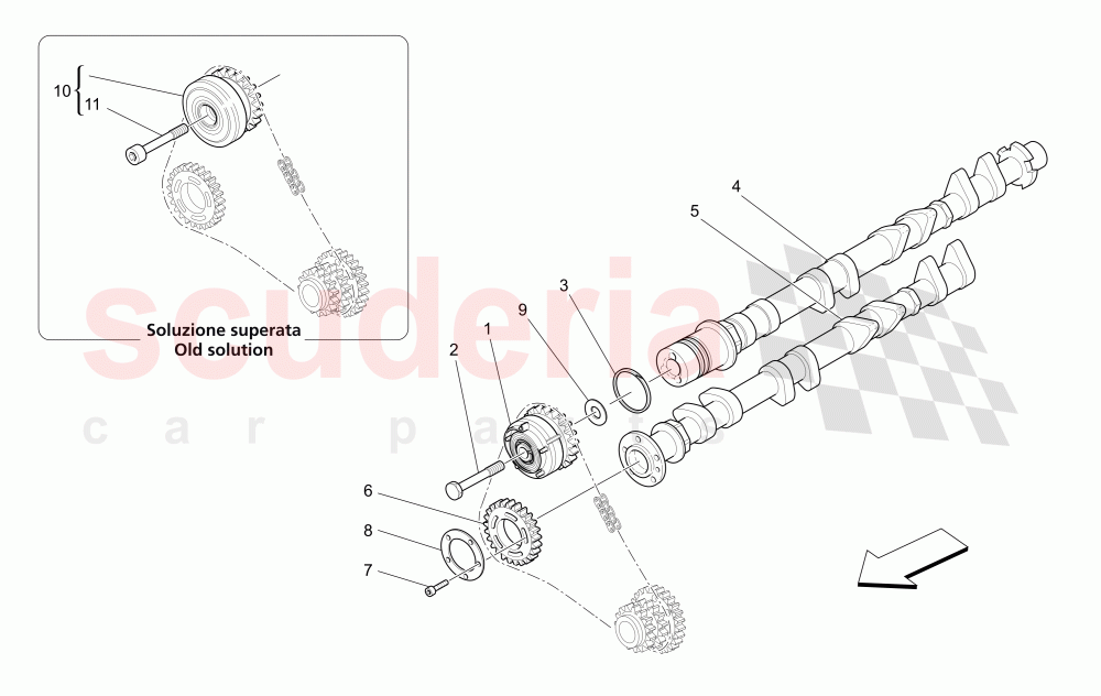 RH CYLINDER HEAD CAMSHAFTS of Maserati Maserati GranCabrio (2010-2012)