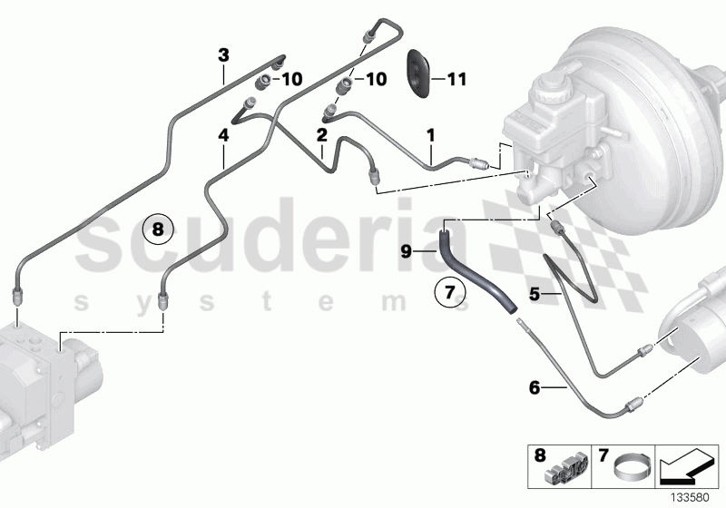 Set of brake pipes, engine compartment of Rolls Royce Rolls Royce Phantom Extended Wheelbase