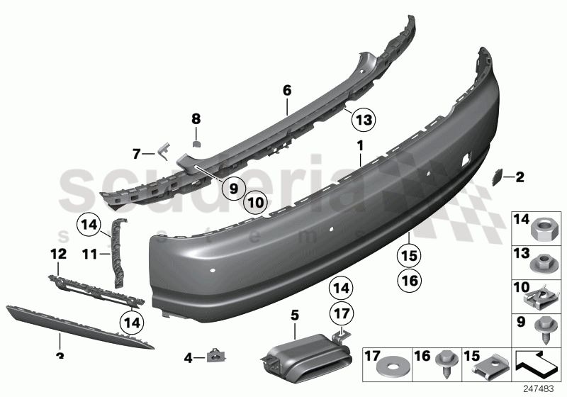 Bumper trim panel, rear of Rolls Royce Rolls Royce Ghost Series I (2009-2014)